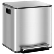 2 Compartment 15L Kitchen Pedal Trash Can with Soft-Close Lid, Stainless Steel and PP, 41.8x36.7x44 cm, Silver