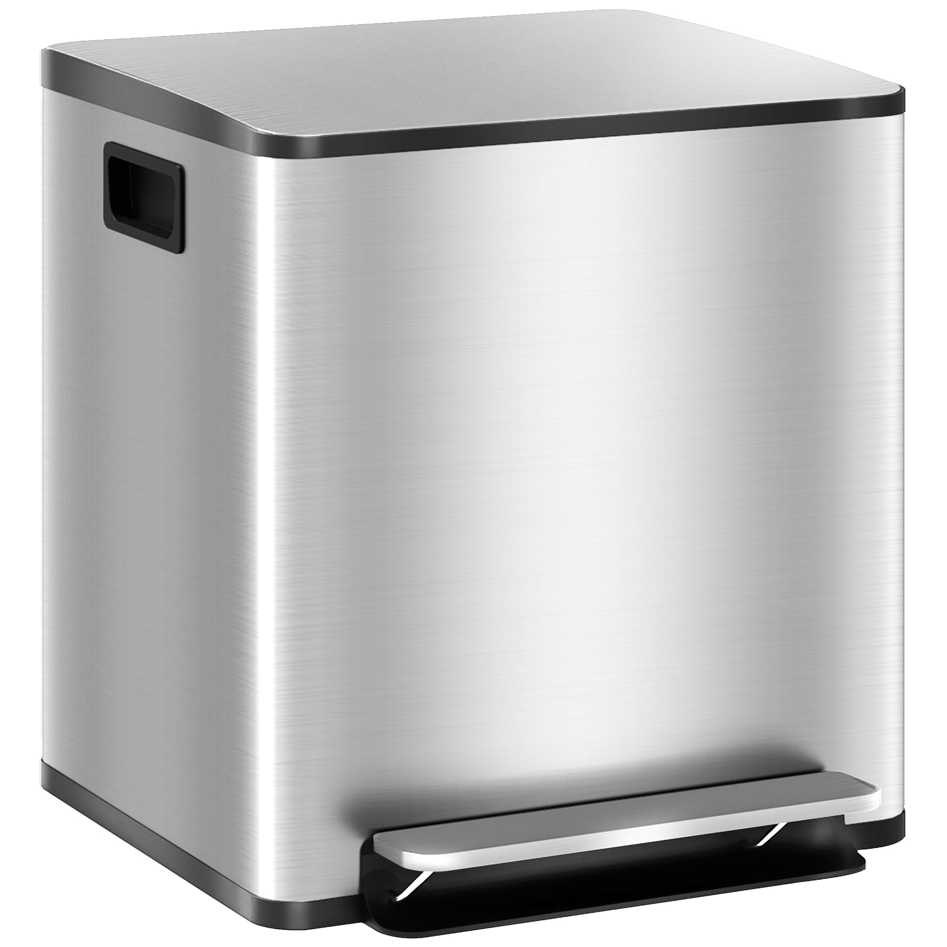 2 Compartment 15L Kitchen Pedal Trash Can with Soft-Close Lid, Stainless Steel and PP, 41.8x36.7x44 cm, Silver