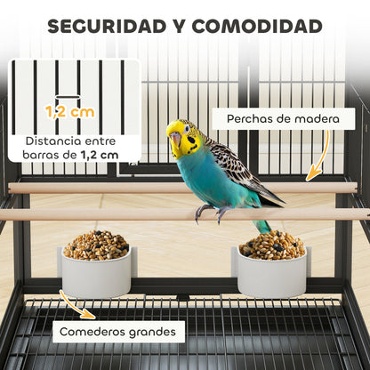 Bird Cage Large 2-Tier with Wheels Acrylic Panels Feeders Perches Shelf Removable Trays Birdcage for Parrots Canaries 48x46x134.5 cm Black