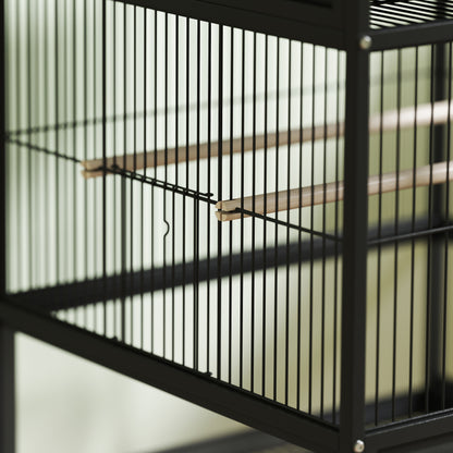 Bird Cage Large 2-Tier with Wheels Acrylic Panels Feeders Perches Shelf Removable Trays Birdcage for Parrots Canaries 48x46x134.5 cm Black