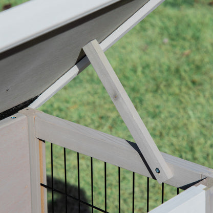 Outdoor Wooden Rabbit Hutch Elevated Cage for Rabbits Guinea Pigs Small Animals with Flip-Top Asphalt Roof Feeder Removable Trays and 2 Doors 91x46x71 cm Gray