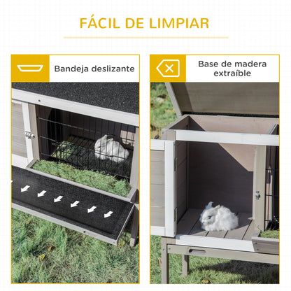 Outdoor Wooden Rabbit Hutch Elevated Cage for Rabbits Guinea Pigs Small Animals with Flip-Top Asphalt Roof Feeder Removable Trays and 2 Doors 91x46x71 cm Gray