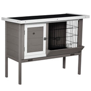 Outdoor Wooden Rabbit Hutch Elevated Cage for Rabbits Guinea Pigs Small Animals with Flip-Top Asphalt Roof Feeder Removable Trays and 2 Doors 91x46x71 cm Gray