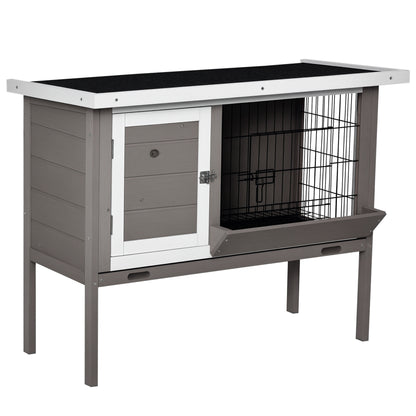 Outdoor Wooden Rabbit Hutch Elevated Cage for Rabbits Guinea Pigs Small Animals with Flip-Top Asphalt Roof Feeder Removable Trays and 2 Doors 91x46x71 cm Gray