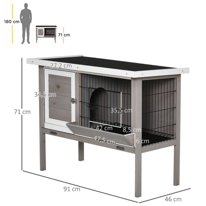 Outdoor Wooden Rabbit Hutch Elevated Cage for Rabbits Guinea Pigs Small Animals with Flip-Top Asphalt Roof Feeder Removable Trays and 2 Doors 91x46x71 cm Gray