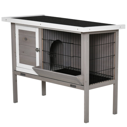 Outdoor Wooden Rabbit Hutch Elevated Cage for Rabbits Guinea Pigs Small Animals with Flip-Top Asphalt Roof Feeder Removable Trays and 2 Doors 91x46x71 cm Gray