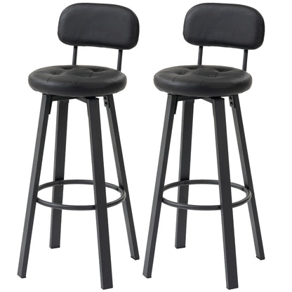 2-Pack Swivel Faux Leather Bar Stools with Backrest & Footrest, 30.1 in Seat Height, Black