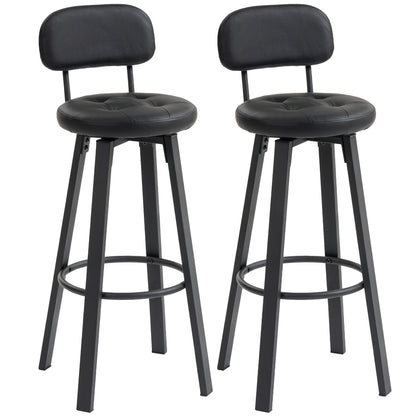 2-Pack Swivel Faux Leather Bar Stools with Backrest & Footrest, 30.1 in Seat Height, Black