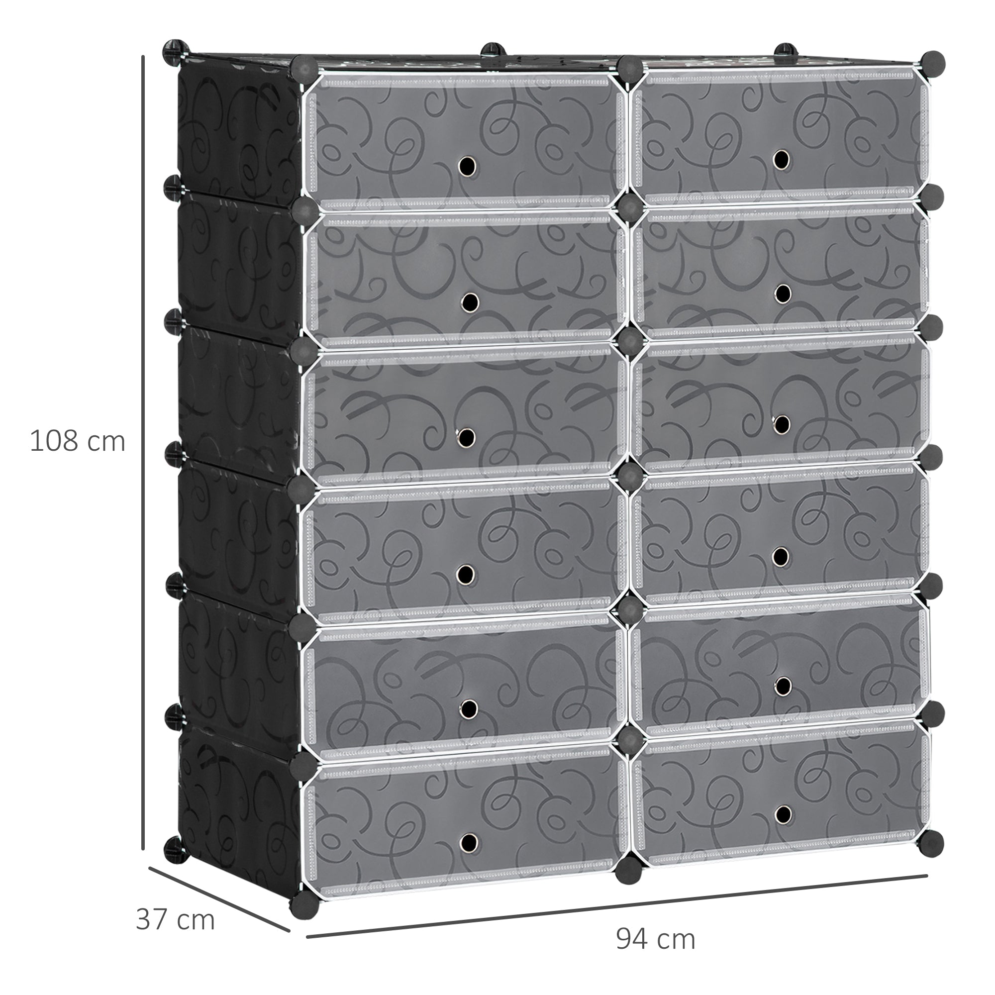 Shoe Cabinet with 12 Compartments Modular Rack for 12 Pairs of Shoes DIY Shoe Storage for Hallway Black 49 x 37 x 108 cm