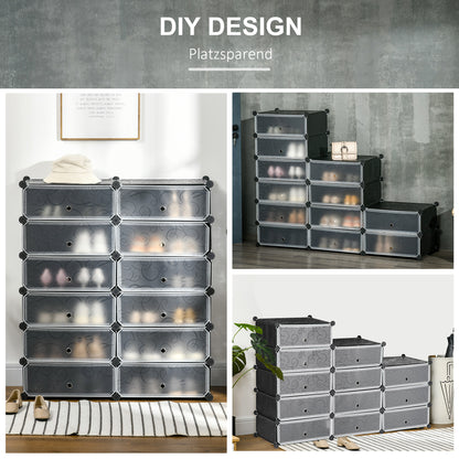 Shoe Cabinet with 12 Compartments Modular Rack for 12 Pairs of Shoes DIY Shoe Storage for Hallway Black 49 x 37 x 108 cm