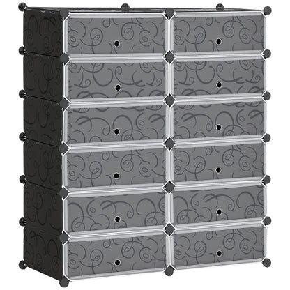 Shoe Cabinet with 12 Compartments Modular Rack for 12 Pairs of Shoes DIY Shoe Storage for Hallway Black 49 x 37 x 108 cm