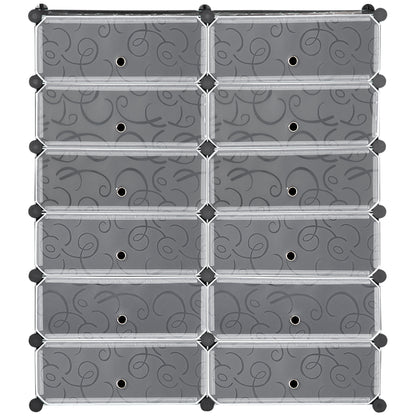 Shoe Cabinet with 12 Compartments Modular Rack for 12 Pairs of Shoes DIY Shoe Storage for Hallway Black 49 x 37 x 108 cm