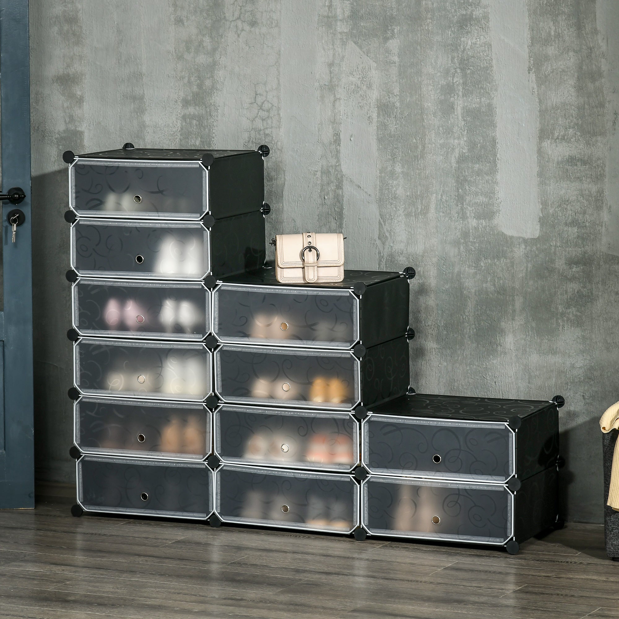 Shoe Cabinet with 12 Compartments Modular Rack for 12 Pairs of Shoes DIY Shoe Storage for Hallway Black 49 x 37 x 108 cm