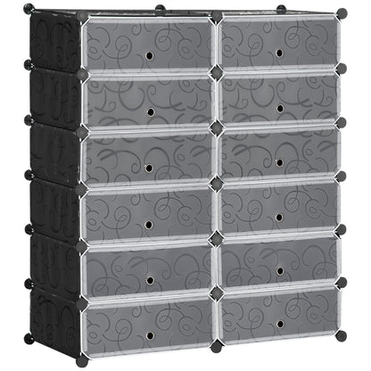 Shoe Cabinet with 12 Compartments Modular Rack for 12 Pairs of Shoes DIY Shoe Storage for Hallway Black 49 x 37 x 108 cm
