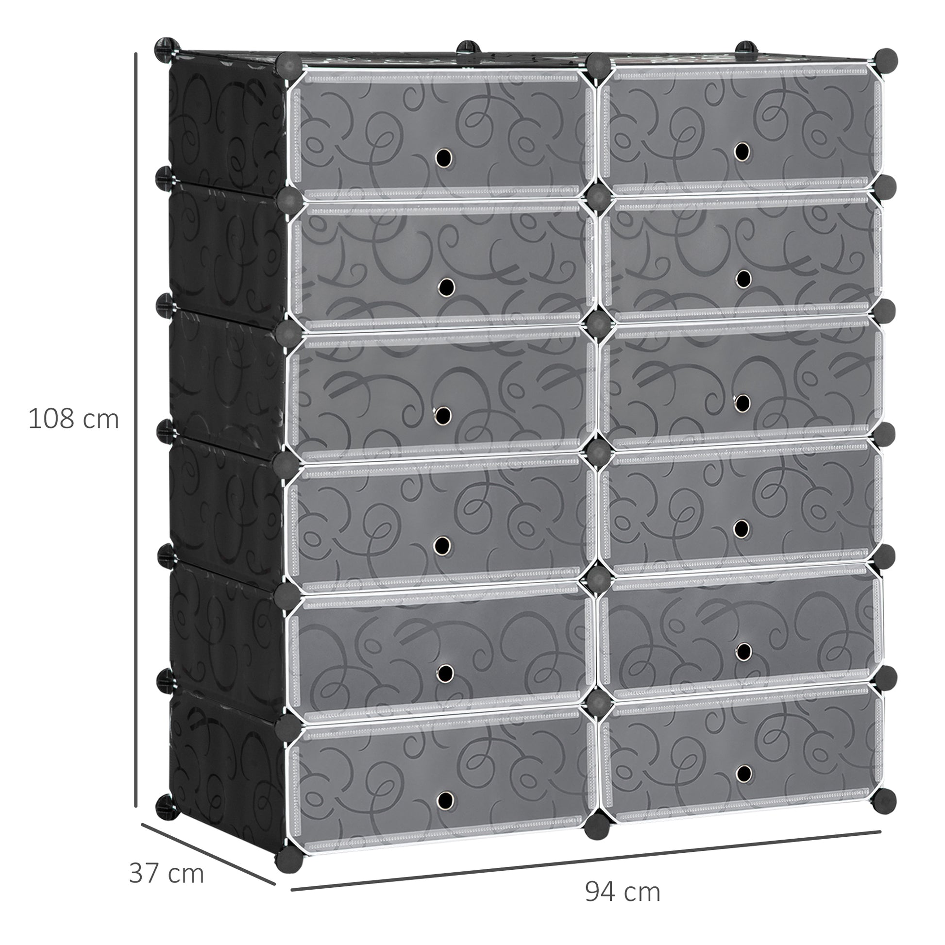 Shoe Cabinet with 12 Compartments Modular Rack for 12 Pairs of Shoes DIY Shoe Storage for Hallway Black 49 x 37 x 108 cm