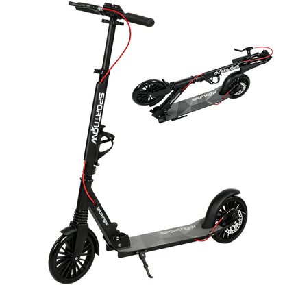 SPORTNOW Adjustable & Folding Aluminum City Scooter — 8" PU Wheels, ABEC-7 Bearings, Dual Brakes, Cup Holder — Up to 220 lb