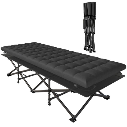 Folding Camping Cot with Carry Bag, 200 x 80 x 40 cm (78.7" x 31.5" x 15.7"), Up to 200 kg (441 lb) – Guest Bed for Adults, Indoor/Outdoor/Travel, Black
