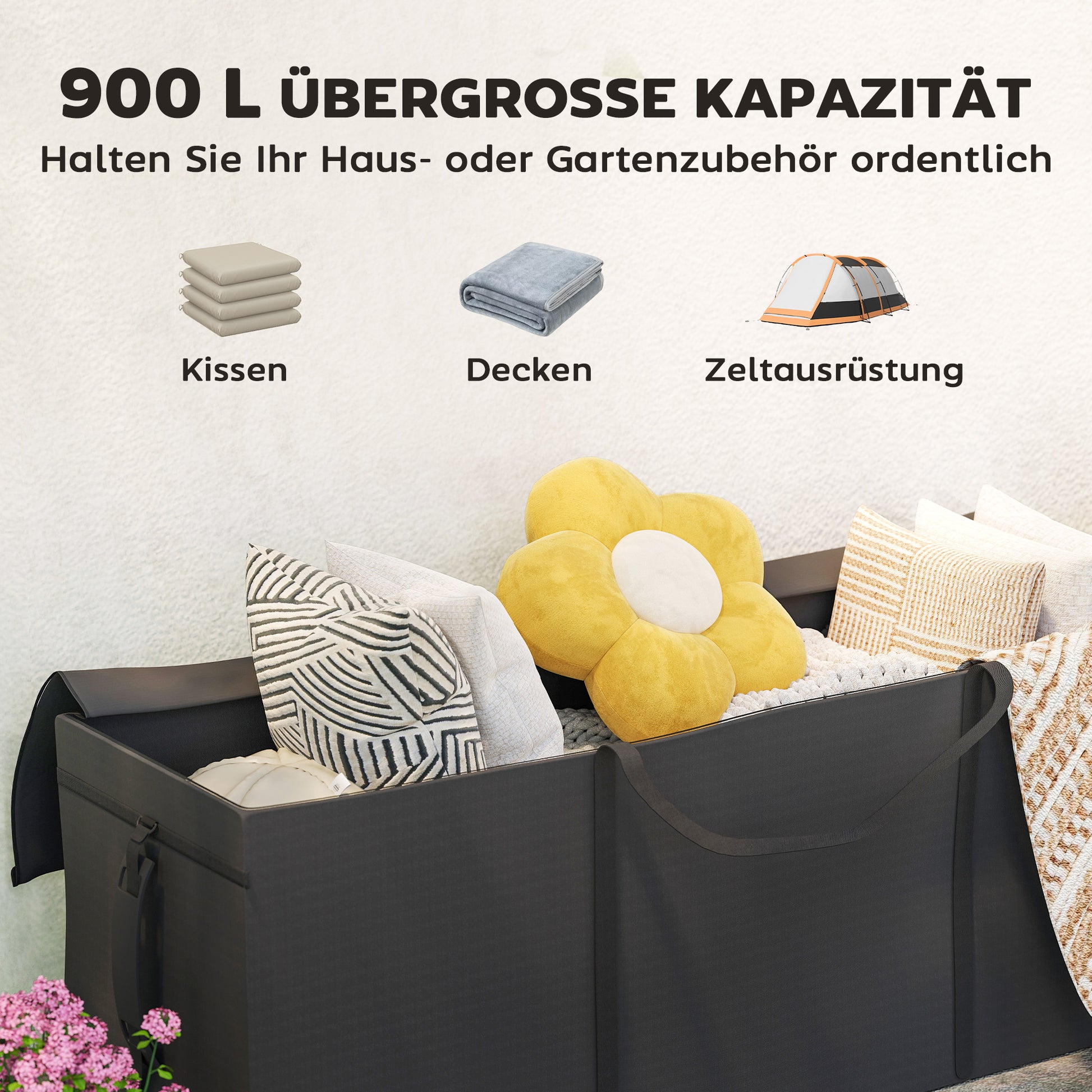 Garden Cushion Storage Bag, Cushion Bag, Protective Cover with Carrying Handle Zipper, Waterproof UV-Resistant 600D Oxford, for Cushion Covers, Christmas Trees 200x60x75 cm Black