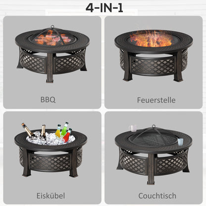 Fire Pit with Poker Spark Guard Fire Basket Fire Table Round Fire Pit for Garden Camping BBQ Steel Black 81 x 81 x 50 cm