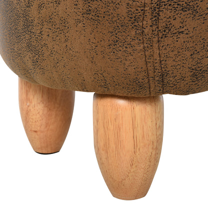Buffalo-Shaped Storage Ottoman, Modern Footstool for Living Room, Upholstered Seat, Wooden Frame, 62x35x36cm, Brown