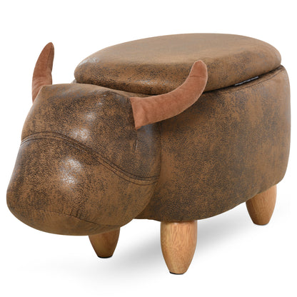 Buffalo-Shaped Storage Ottoman, Modern Footstool for Living Room, Upholstered Seat, Wooden Frame, 62x35x36cm, Brown