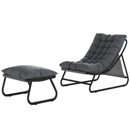 Outdoor Lounge Chair with Ottoman — 13 cm (5.1 in) Thick Cushion, Non-Slip Feet, Up to 120 kg (265 lb), Dark Gray