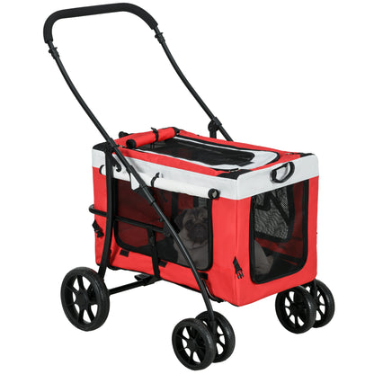 Foldable Pet Stroller for Dogs and Cats, Removable Bassinet, 4-Wheel with Brake, 600D Oxford Fabric 81 x 58 x 97.5 cm Red