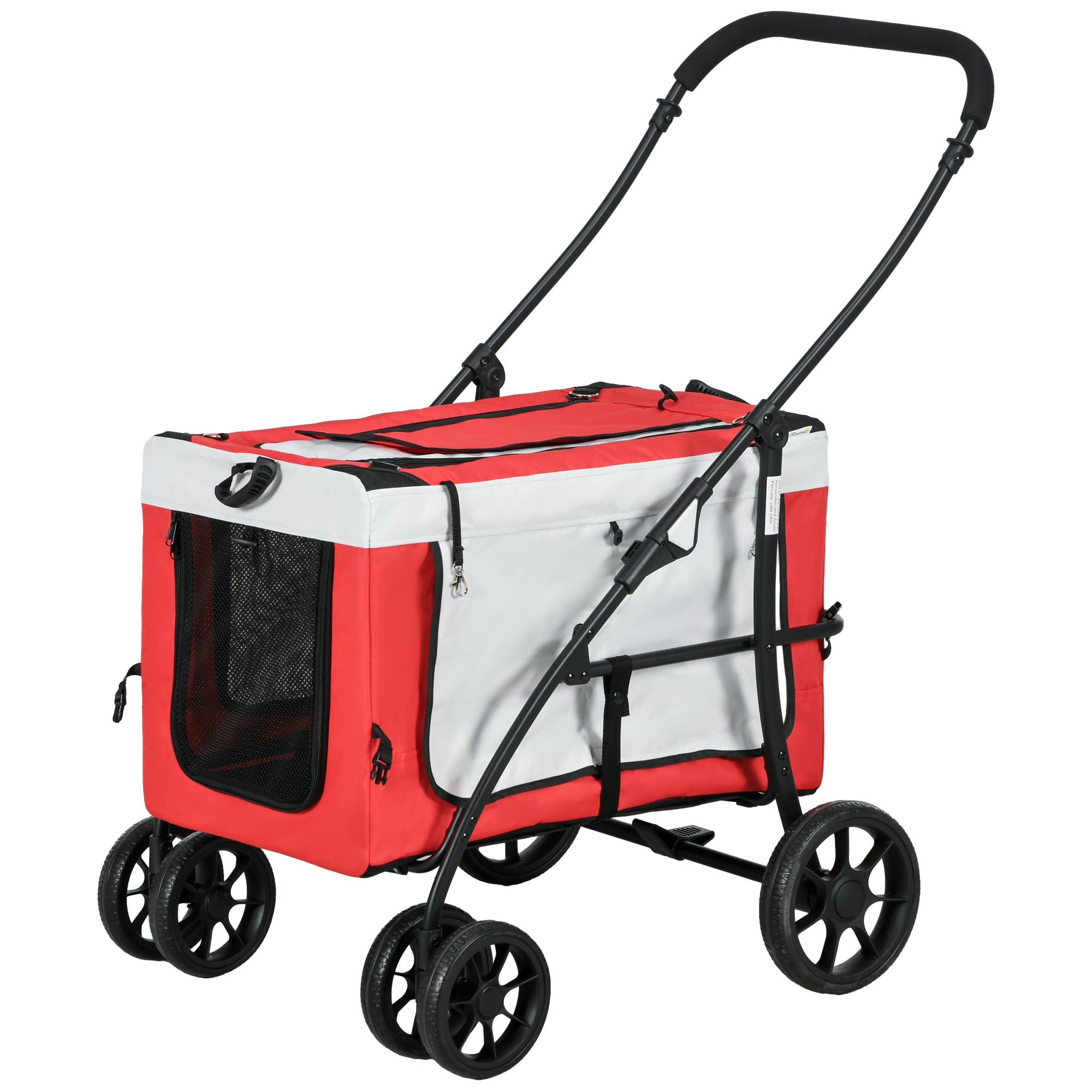 Foldable Pet Stroller for Dogs and Cats, Removable Bassinet, 4-Wheel with Brake, 600D Oxford Fabric 81 x 58 x 97.5 cm Red