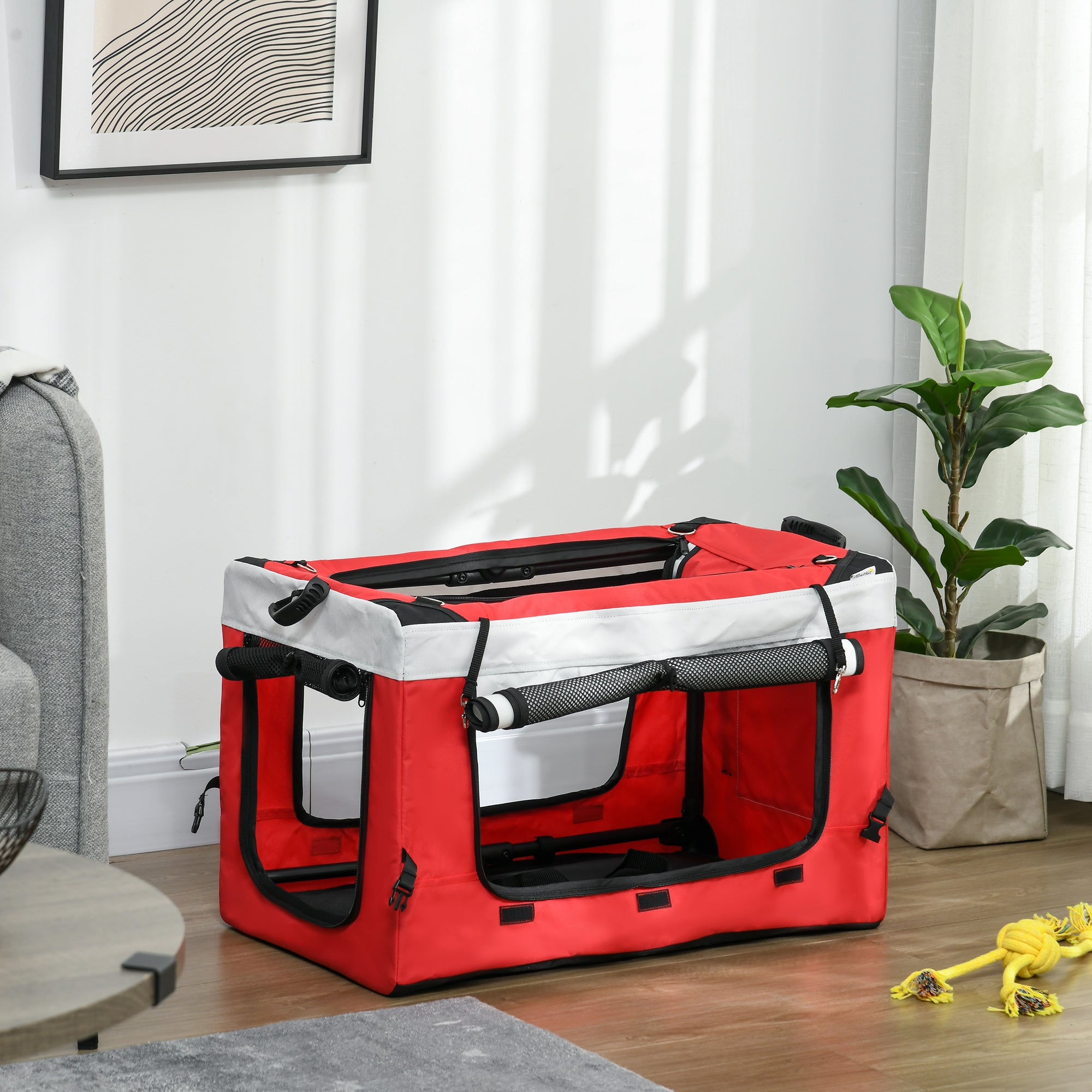 Foldable Pet Stroller for Dogs and Cats, Removable Bassinet, 4-Wheel with Brake, 600D Oxford Fabric 81 x 58 x 97.5 cm Red