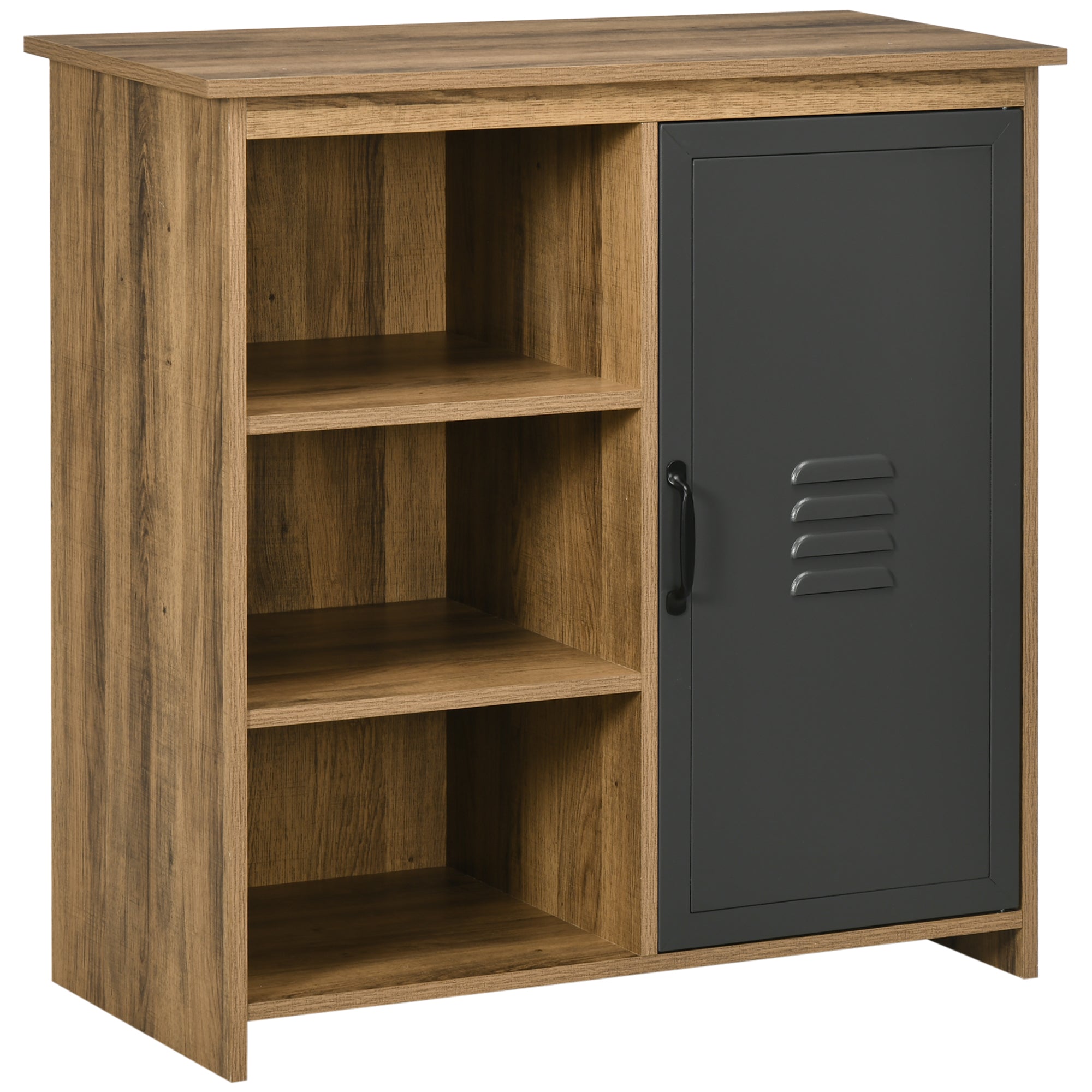 Sideboard with Metal Door Auxiliary Furniture with 3 Open Shelves and Cabinet with Door and Adjustable Shelf for Living Room Kitchen 80x35x82 cm Natural Wood