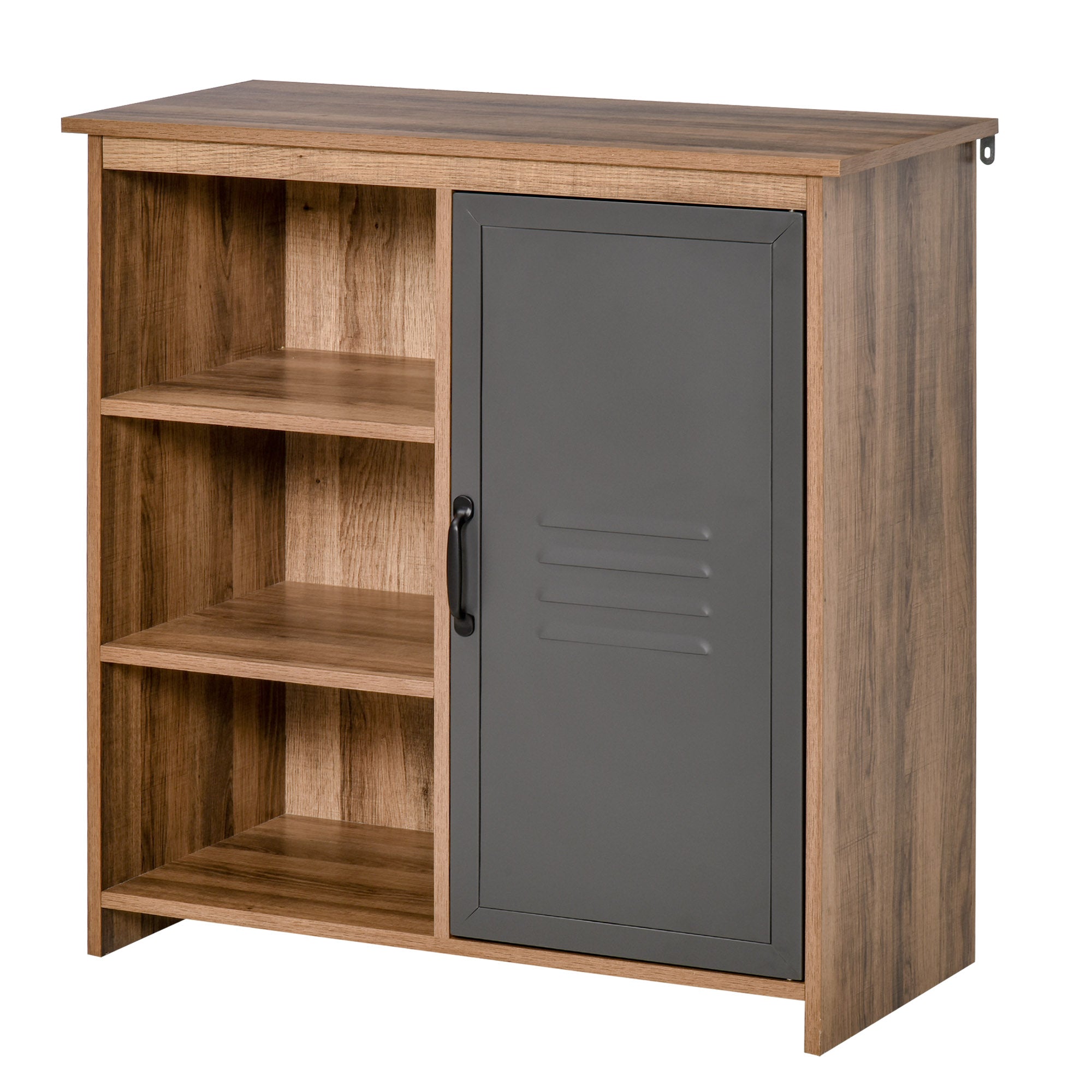 Sideboard with Metal Door Auxiliary Furniture with 3 Open Shelves and Cabinet with Door and Adjustable Shelf for Living Room Kitchen 80x35x82 cm Natural Wood