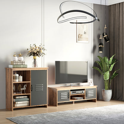 Sideboard with Metal Door Auxiliary Furniture with 3 Open Shelves and Cabinet with Door and Adjustable Shelf for Living Room Kitchen 80x35x82 cm Natural Wood