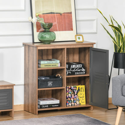 Sideboard with Metal Door Auxiliary Furniture with 3 Open Shelves and Cabinet with Door and Adjustable Shelf for Living Room Kitchen 80x35x82 cm Natural Wood