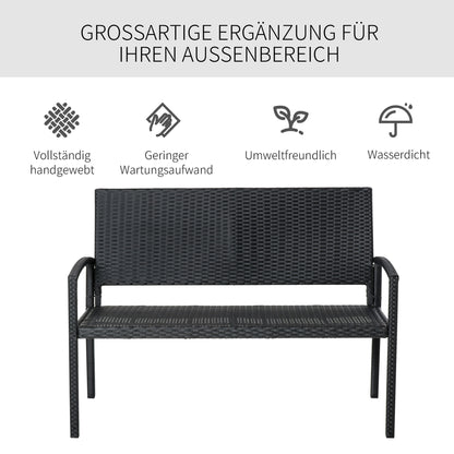 Poly Rattan Garden Bench 2-Seater UV-Resistant Bench with Ergonomic Armrests Backrest Garden Furniture Park Bench up to 240kg Load Capacity Patio Bench for Garden Terrace, 122x60x85cm, Black