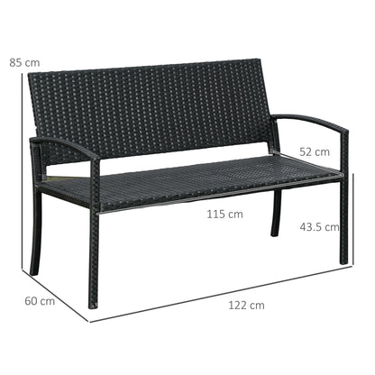 Poly Rattan Garden Bench 2-Seater UV-Resistant Bench with Ergonomic Armrests Backrest Garden Furniture Park Bench up to 240kg Load Capacity Patio Bench for Garden Terrace, 122x60x85cm, Black