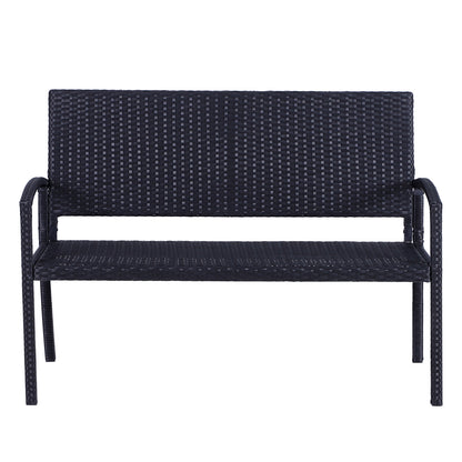 Poly Rattan Garden Bench 2-Seater UV-Resistant Bench with Ergonomic Armrests Backrest Garden Furniture Park Bench up to 240kg Load Capacity Patio Bench for Garden Terrace, 122x60x85cm, Black
