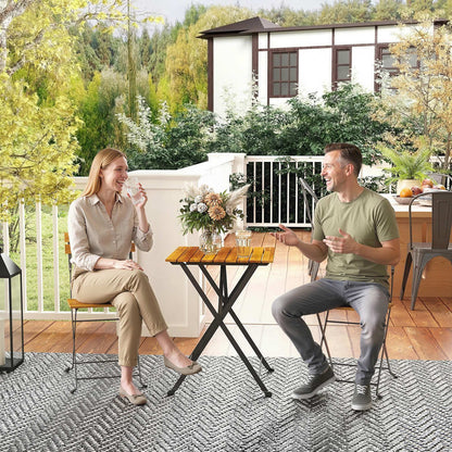 3-Piece Teak Bistro Set for 2 – Folding Table + 2 Folding Chairs, Steel-Frame Patio/Balcony Dining Set