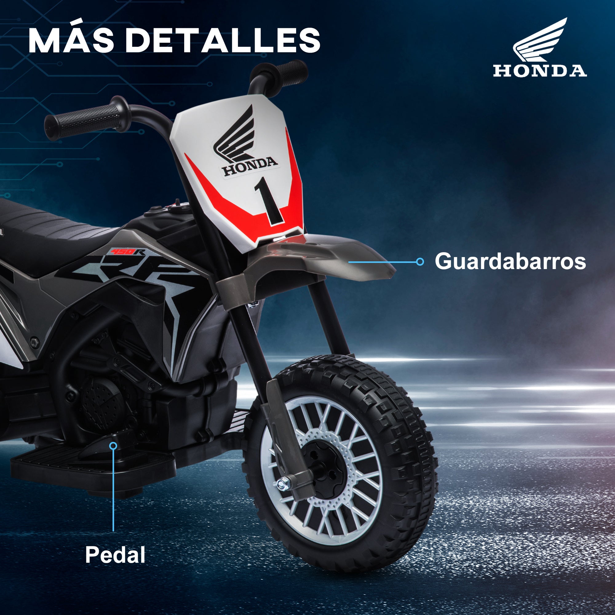 Honda CRF450RL Licensed Electric Motorcycle for Kids 18+ Months 6V Battery-Powered Motorbike with 3 km/h Speed Horn and Start Sound Load 25 kg 71x40.5x43.5 cm Gray
