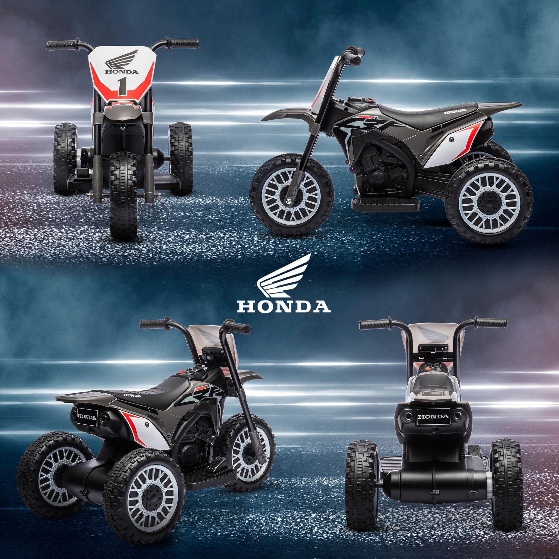 Honda CRF450RL Licensed Electric Motorcycle for Kids 18+ Months 6V Battery-Powered Motorbike with 3 km/h Speed Horn and Start Sound Load 25 kg 71x40.5x43.5 cm Gray
