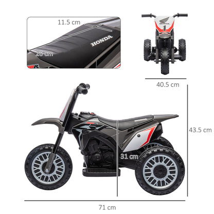 Honda CRF450RL Licensed Electric Motorcycle for Kids 18+ Months 6V Battery-Powered Motorbike with 3 km/h Speed Horn and Start Sound Load 25 kg 71x40.5x43.5 cm Gray