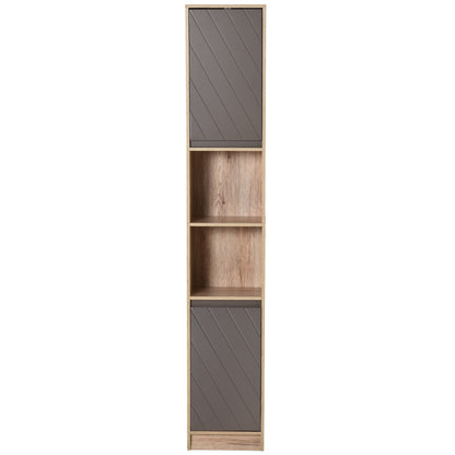 Tall Bathroom Cabinet Bathroom Column with 2 Doors and 2 Open Shelves Storage Furniture for Living Room Hallway 30x24x170 cm Oak and Gray