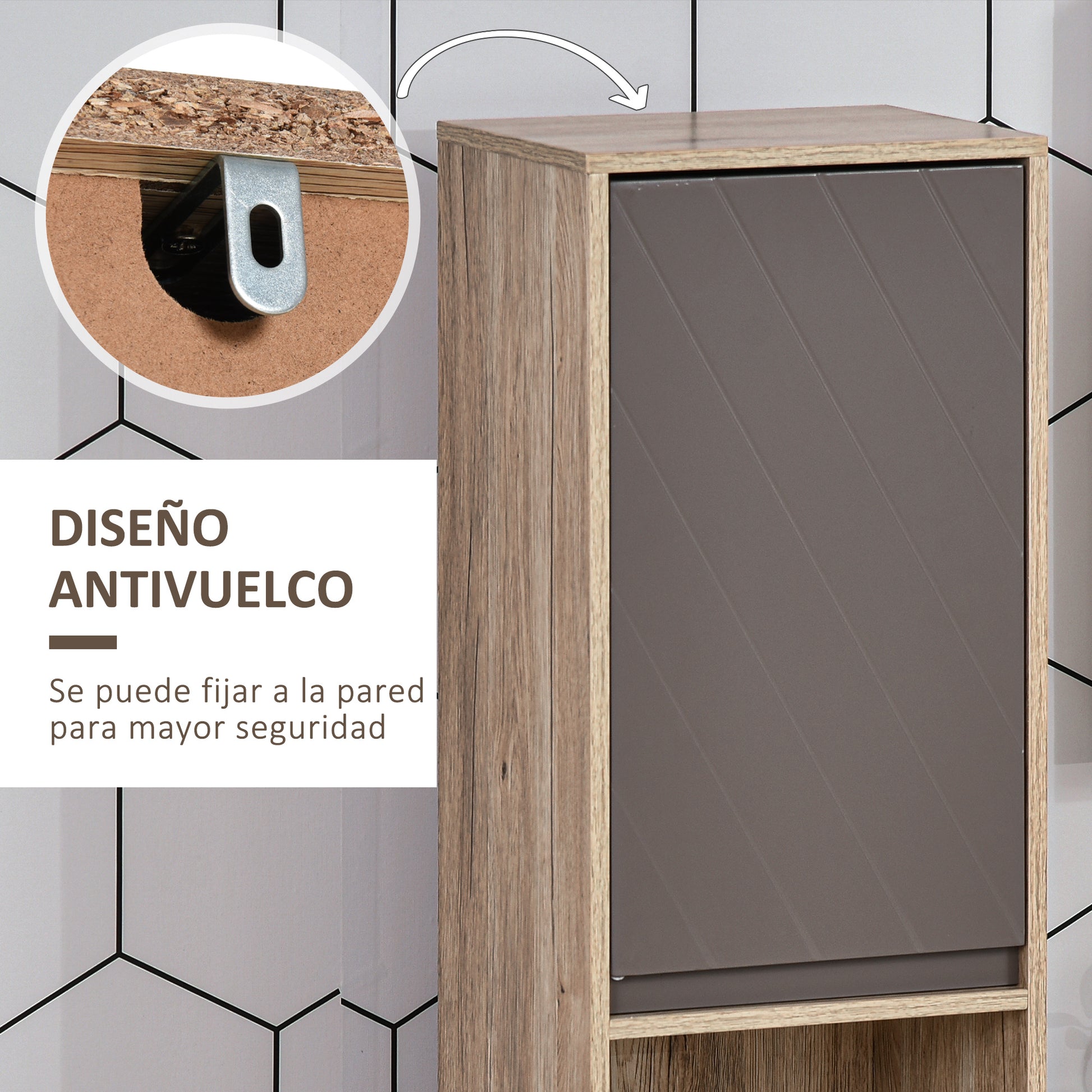 Tall Bathroom Cabinet Bathroom Column with 2 Doors and 2 Open Shelves Storage Furniture for Living Room Hallway 30x24x170 cm Oak and Gray