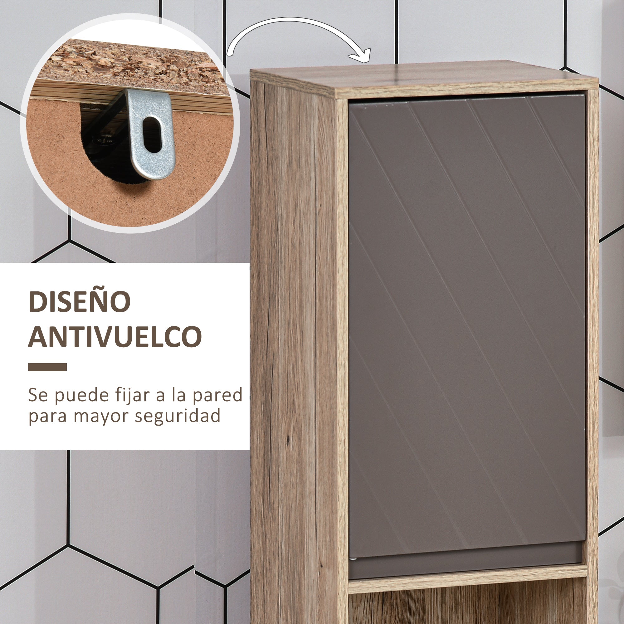 Tall Bathroom Cabinet Bathroom Column with 2 Doors and 2 Open Shelves Storage Furniture for Living Room Hallway 30x24x170 cm Oak and Gray