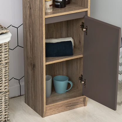 Tall Bathroom Cabinet Bathroom Column with 2 Doors and 2 Open Shelves Storage Furniture for Living Room Hallway 30x24x170 cm Oak and Gray