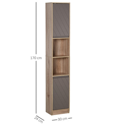 Tall Bathroom Cabinet Bathroom Column with 2 Doors and 2 Open Shelves Storage Furniture for Living Room Hallway 30x24x170 cm Oak and Gray