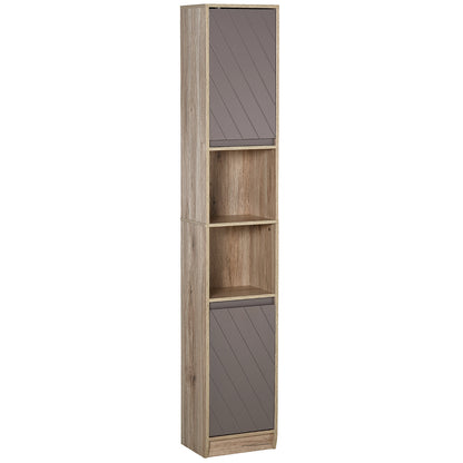 Tall Bathroom Cabinet Bathroom Column with 2 Doors and 2 Open Shelves Storage Furniture for Living Room Hallway 30x24x170 cm Oak and Gray