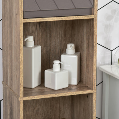 Tall Bathroom Cabinet Bathroom Column with 2 Doors and 2 Open Shelves Storage Furniture for Living Room Hallway 30x24x170 cm Oak and Gray