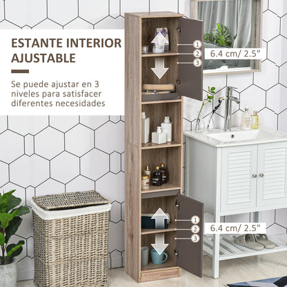 Tall Bathroom Cabinet Bathroom Column with 2 Doors and 2 Open Shelves Storage Furniture for Living Room Hallway 30x24x170 cm Oak and Gray
