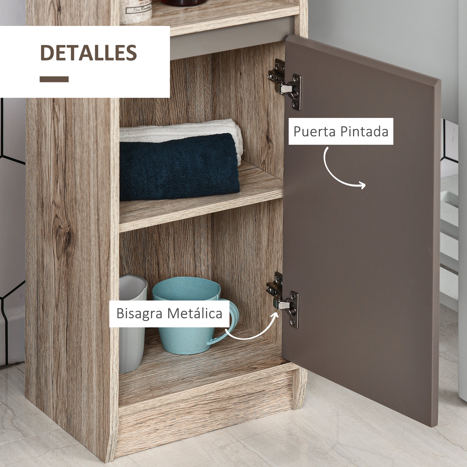 Tall Bathroom Cabinet Bathroom Column with 2 Doors and 2 Open Shelves Storage Furniture for Living Room Hallway 30x24x170 cm Oak and Gray