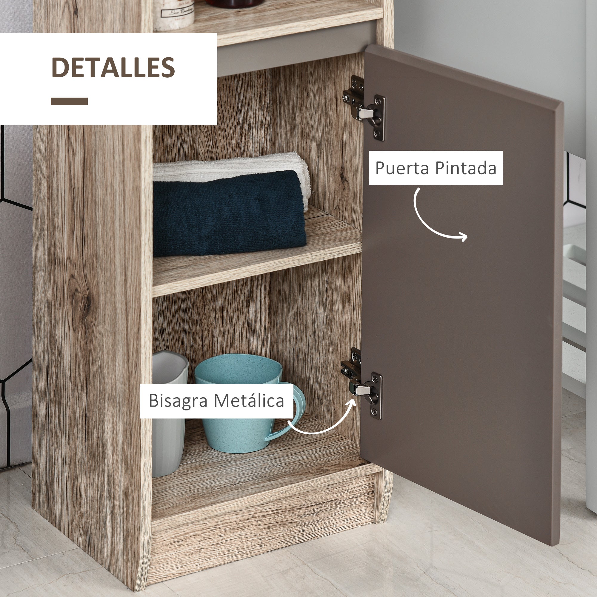 Tall Bathroom Cabinet Bathroom Column with 2 Doors and 2 Open Shelves Storage Furniture for Living Room Hallway 30x24x170 cm Oak and Gray